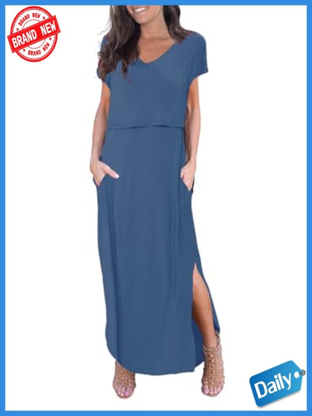 Maternity Nursing Dress Split Long Dress Rayon Spandex